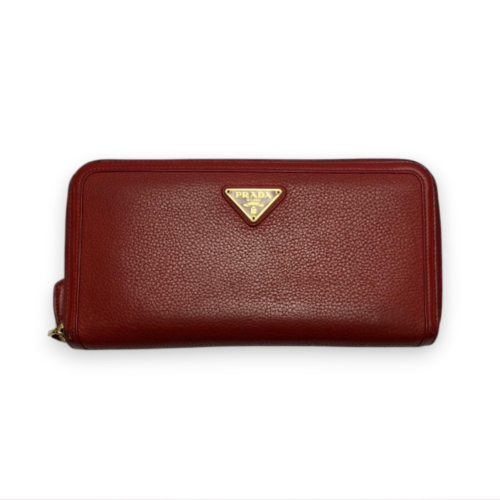 Prada Red Leather Zip-Around Wallet